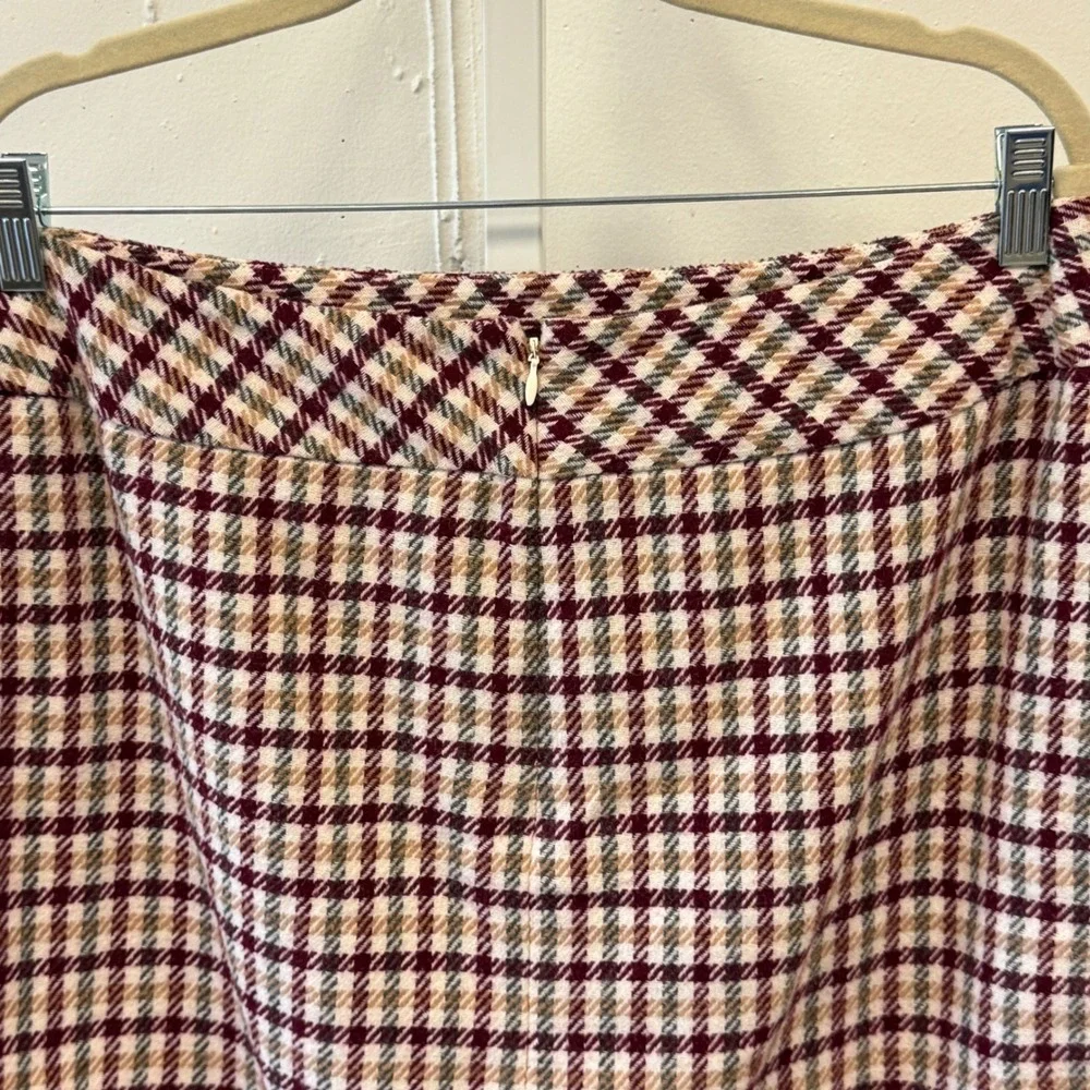 Talbots Petites Burgundy Plaid Wool Blend Pencil Skirt 14P Houndstooth‎ Classic
